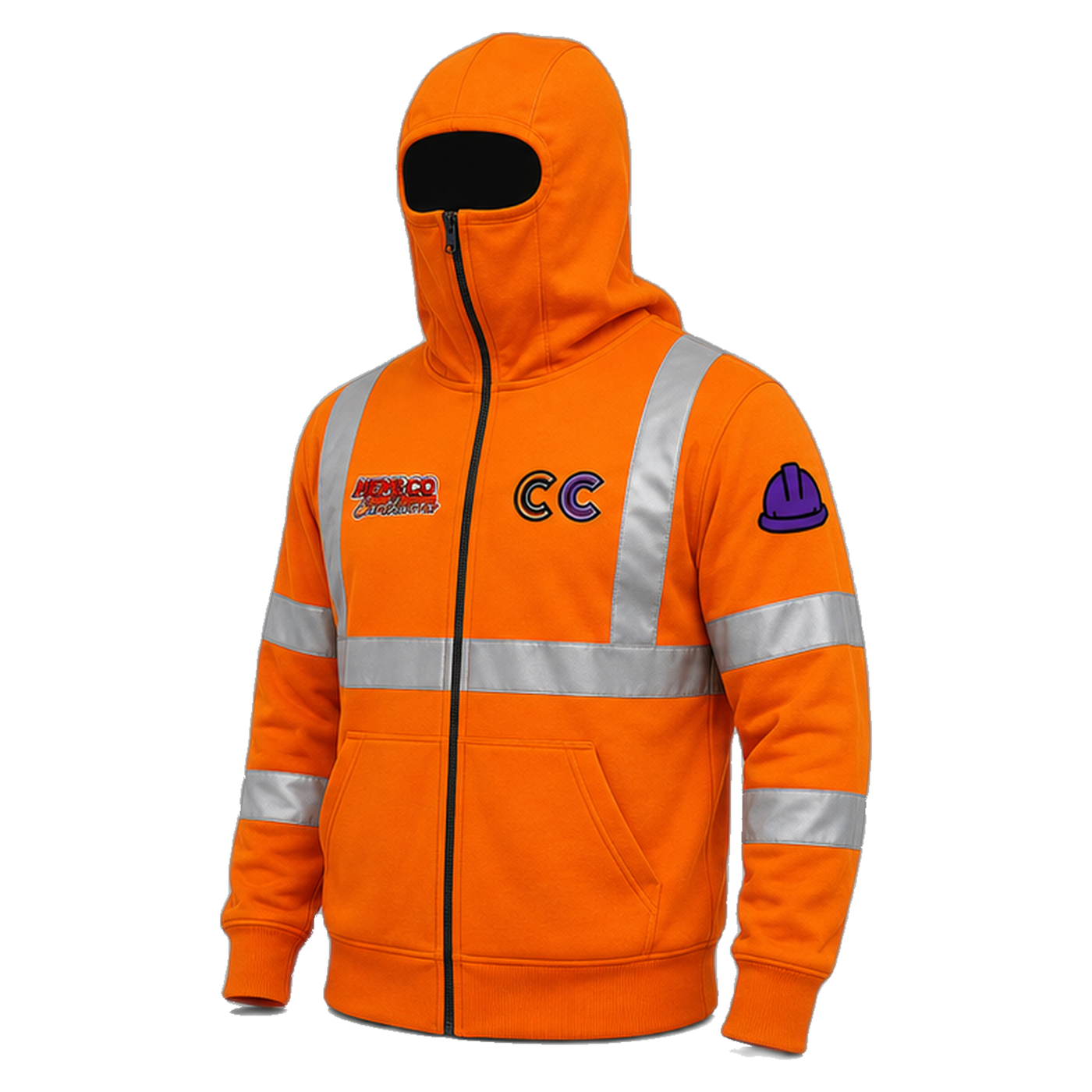 Crohn's Crew workwear hoodie orange angled transparent product photo