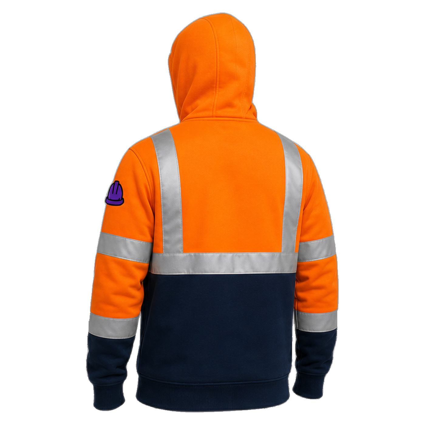 Crohn's Crew workwear hoodie orange navy back transparent product photo