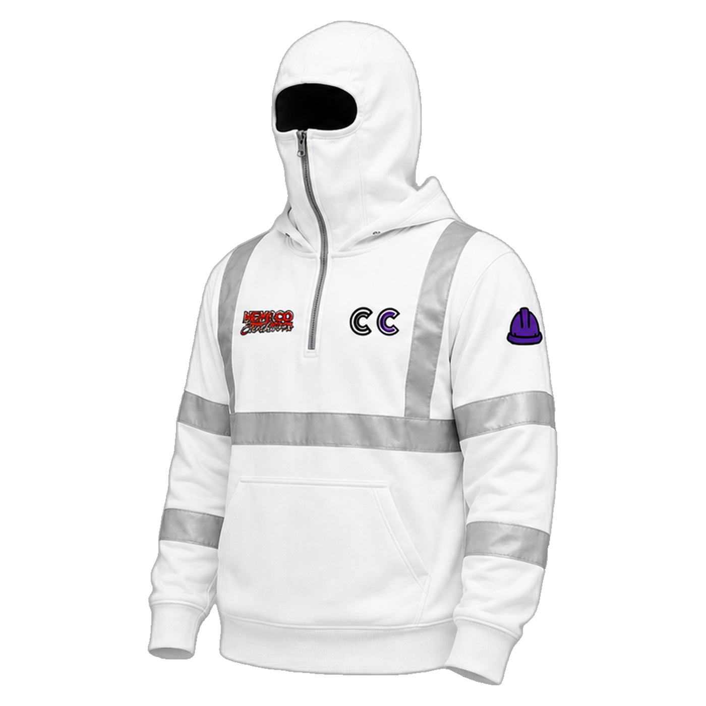 Crohn's Crew workwear hoodie white angled transparent product photo